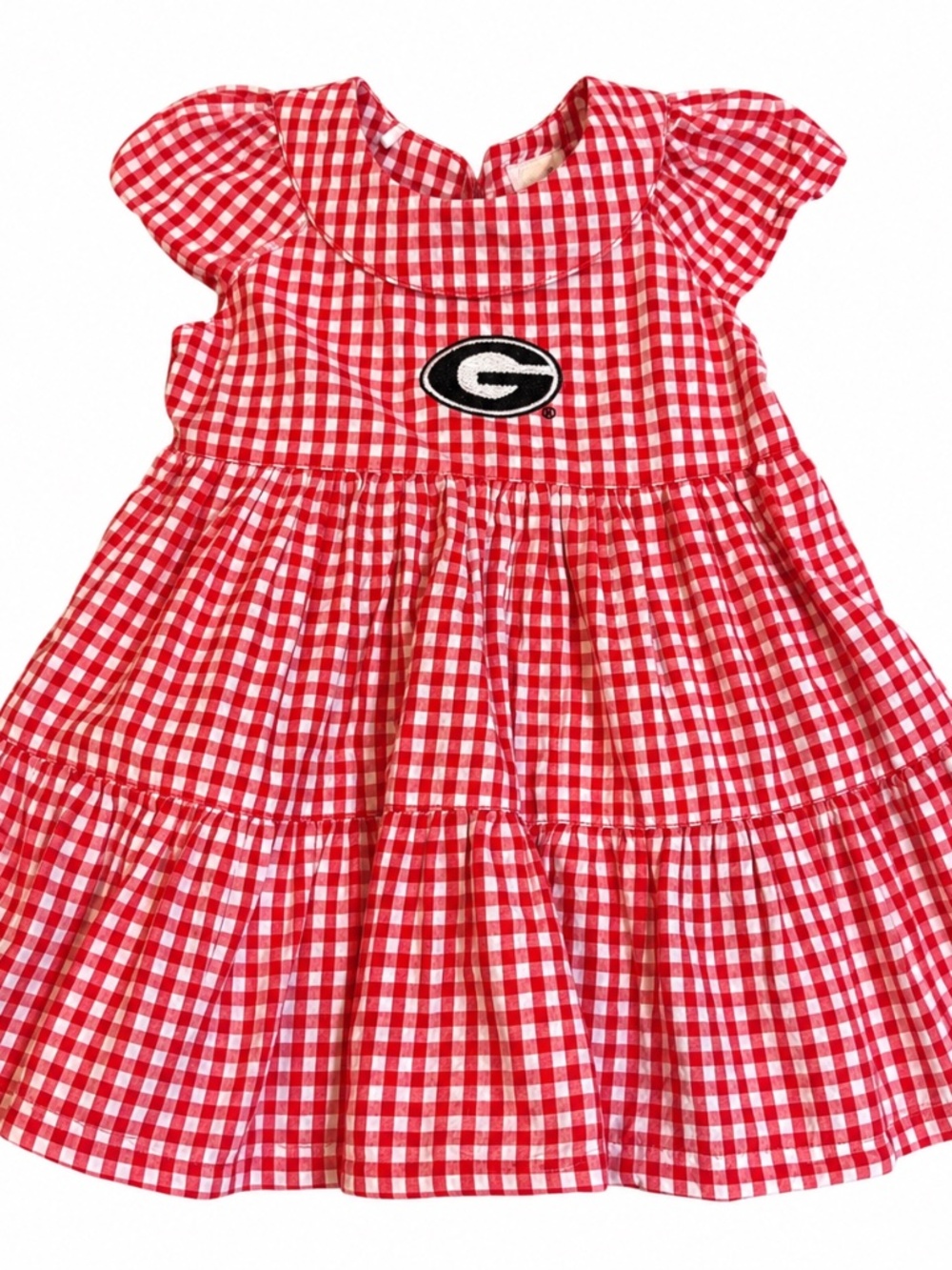 Georgia Bulldogs Gingham Baby Dress Red White 3-6M